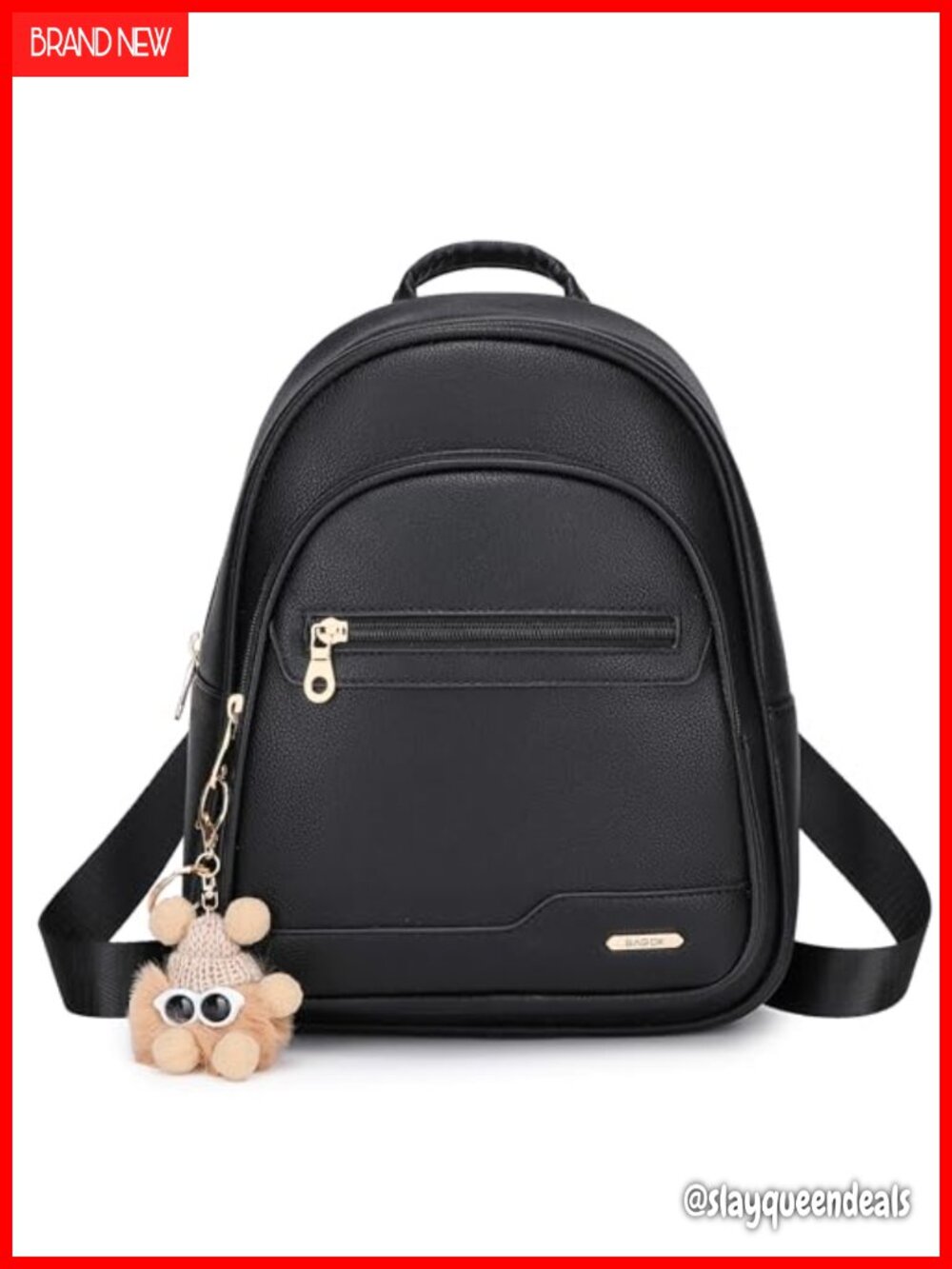 Mini Faux Leather Backpack Purse with Cartoon Charm - Cute Fashion Backpack for